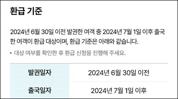 출국납부금 과납금 환급 기준
